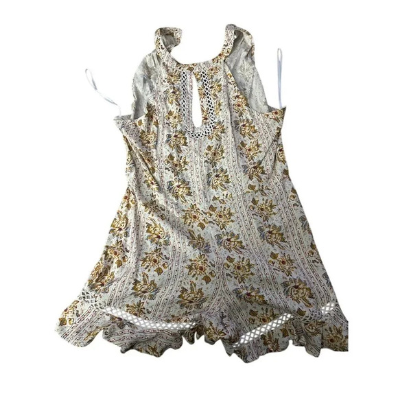 Indigo Rein Floral Halter Romper M Multicolor Crochet Ruffle Hem - Picture 1 of 4